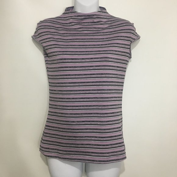 Linda Bertozzi XS Pink Black Striped Shell Top - Picture 1 of 5